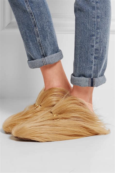 gucci horsebit goat hair slippers|aacon 1158 gucci slippers.